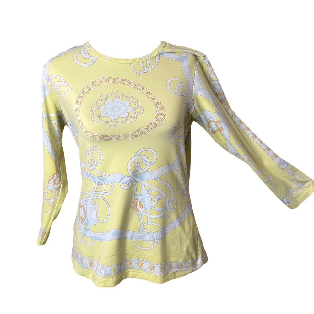 J McLaughlin Catalina Cloth Equestrian Top Size S Green Preppy Nautical Stretch
